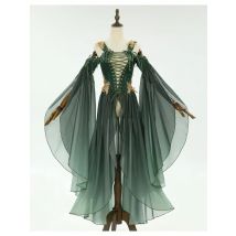 In Stock- DAIZBELLA Women's Medieval Renaissance Costume Elf Style Only Green Dress with Sleeves for Halloween Cosplay Costume
