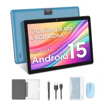 Tavoletta BAKEN da 10 pollici, Android 15, processore quad-core, 64 GB di RAM, memoria espandibile da 1 TB, doppi altoparlanti, set tastiera e mouse