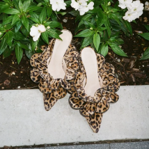 Spitze Zehen Rüschen Pantoletten Stiletto Heels Slip On Blume Satin Leopard Sommer Sexy Frauen Kleid Party Hausschuhe Casual Sandalen