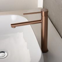 Badezimmer-Waschtischarmatur aus gebürstetem Roségold, Kalt- und Warmmischer, Wasserhahn, Deckmontage, Einlochmontage und Griff, hoher Stil