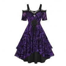 ROSEGAL Plus Size Cold Shoulder Kleid 2026 Damen Frühling Sommer Lila Kleider mit Schnürung, gerafftem Kreuzmuster und floraler Flockung – Vestidos