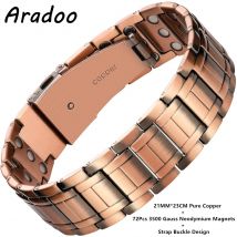 ARADOO 3X Strength Neodymium Magnets Pure Copper Bracelet Strap Buckle Design Copper Bangle Wristband For Men