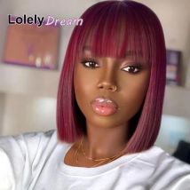 Lolely Dream 180D gerade brasilianische Echthaar-Bob-Perücken mit Pony, Remy-Vollmaschine, hergestellt für Frauen, Echthaar-Perücken
