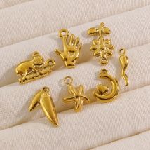 CARLIDANA Simple Ocean Shell Cat Fish Bird Pendant Charm Gold Plated Stainless Steel Charm For Bracelet Earrings DIY Jewelry