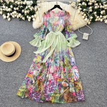 Elegante Langarm Vintage V-ausschnitt Blumen Druck Breasted Top Schlank Hohe Taille Gürtel Rock Französisch Urlaub High Street Sommer Sets
