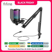 FIFINE Kit microfono da gioco USB per PC, set microfono cardioide a condensatore PS4/5 con pulsante di disattivazione/RGB/supporto per braccio, per streaming video-A6T