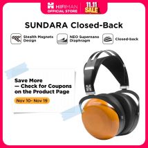 HIFIMAN SUNDARA Closed-Back Over-Ear Planar Magnetic Wired Hi-Fi Headphones with Stealth Magnet Design, Wood Ear Cups