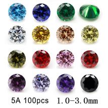 100 pz. di Zirconia Cubica Rotonda AAAAA da 1mm, 2mm, 3mm (1.0~3.0mm) Sfusa, Bianca, Giallo Oro, Viola, Verde Oliva, Nero, Rosa