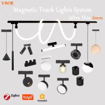 Smart Home Tuya Zigbee Telecomando 6mm Sottile Montaggio superficiale Magnetie Track Light Sistema da soffitto Lampada bianca nera Illuminazione DC48V