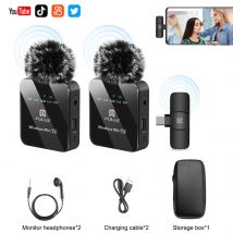 PULUZ Microfono lavalier wireless Mini microfono portatile per registrazione audio video per iPhone Android Microfono per telefono con trasmissione in diretta all'aperto