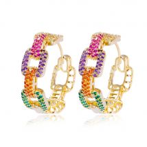 ThreeGraces Romantic Multicolor Cubic Zirconia Gold Color Fashion Geometric Hoop Earrings for Women Chic Party Jewelry ER898