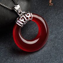 Natural Agate Jade Safety buckle Pendant Necklace Charm Jewellery Fashion Hand-Carved Man Woman Luck Amulet Gifts