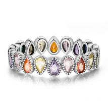 Original 925 Sterling Silver Rainbow Waterdrop Ring For Women Girls Jewelry Birthday Anniversary Gifts