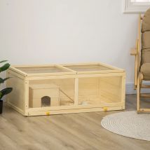 PawHut Jaula para Hámster de Madera 100x58x38 cm con Tapa Abatible Natural