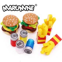Marumine Mini Lebensmittel Bausteine Küche Zubehör Hamburger Pizza Pommes Kuchen Schokolade Cookies MOC Ziegel Spielzeug Korb Teile