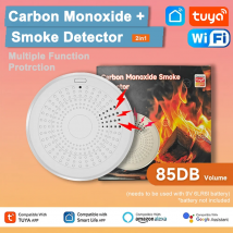 Tuya WiFi Versione 2 in 1 Rilevatore di gas monossido di carbonio Sensore di allarme sonoro antincendio di fumo Rilevatore di fumo e CO intelligente APP Smart Life