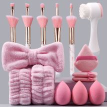 16-teiliges Make-up-Pinsel-Schwamm-Puff-Set + 4-teiliges Gesichtsreinigungs- und Massagekombinationsset, unverzichtbare Artikel für Frauen