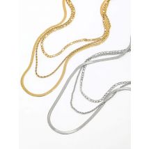 Joolim Jewelry Wholesale Waterproof Fashion Simle Three Layers Hip Hop Long Choker Chain Stainless Steel Necklace for Women