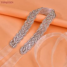 TOPQUEEN, cinta de faja nupcial de lujo para boda, cinturones brillantes con diamantes de imitación para vestido Formal, cinturón de diamantes de talla grande, apliques de faja S216