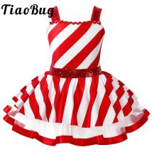 Bambini ragazze Candy Cane Mrs babbo natale Costume paillettes lucide danza di natale figura pattinaggio su ghiaccio Tutu Dress body Dancewear