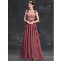MGIACY Chiffon mit V-Ausschnitt, Stickerei, Holzohren, Schultern und A-Saum aus Spitze
