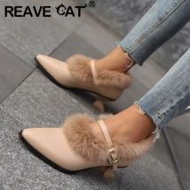 REAVE CAT Décolleté Donna Punta a punta Maturo Quotidiano Donna Peluche Scarpe Tacchi Cinturini con fibbia Taglia 46 47 48 Pelliccia PU Casual Donna mujer