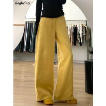 Gelbe Jeans Frauen Breites Bein Lose Denim Amerikanischen Stil Hohe Taille Persönlichkeit Frühling Streetwear Alle-spiel Hipster Weibliche Beliebt