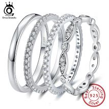 ORSA JUWELEN 100% Solide 925 Sterling Silber Frauen Ringe Voll Gepflastert Zirkonia Eternity Hochzeit Ring Mode Schmuck Für Weibliche SR70