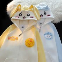 Chiikawa Animated Cartoon Cute Usagi Hachiware Rabbit Ears Hooded Sweatshirt Spring and Autumn Style New Loose Top Coat Girl
