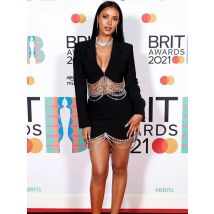 HIGH STREET Newest 2026 Designer Runway Suit Set Women's Strass Diamonds Beaded Chain Crop Blazer Mini Skirt Suit