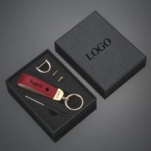 Benutzerdefinierter Leder-Schlüsselanhänger mit Geschenkbox, personalisiertes Logo, Namensnummern, Vintage-Schlüsselanhänger, lasergravierter Auto-Schlüsselanhänger