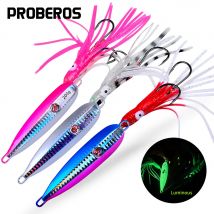 Proberos 1PC Esca da jigging a passo lento, doppio gancio, esca da pesca con jig lento che si illumina al buio per la pesca in barca d'acqua salata in mare