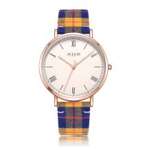 Julius Unisex Women's Watch Fine Fashion British Plaid Style Hours Dress Bracelet Leather Big Clock Boy Girl Birthday Gift Box