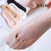 5 paar Nicht-slip Unsichtbare Socken Hausschuhe Nahtlose Eis Seide Boot Socken Sommer Dünne Feste Beiläufige Atmungsaktive Low Cut socken Frauen