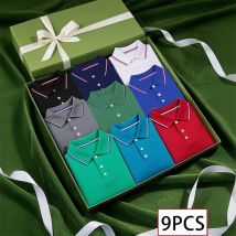 2025 Summer Hot: Seidenartiges Revers-Poloshirt für Herren, 9-teiliges Set – atmungsaktiv, bequem und vielseitig