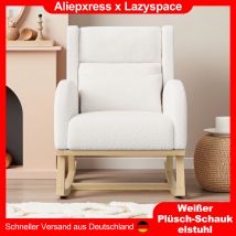 Lazyspace Schaukelstuhl mit Taillenstütze und 2 Taschen, weißer Samt, Relaxsessel, Lesesessel für Balkon, Wohnzimmer