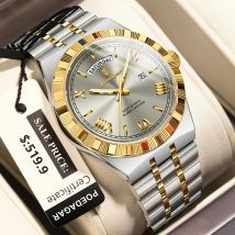 POEDAGAR Luxury Business Man Watch Week Date Waterproof Luminous Watches For Men Stainless Steel Quartz Men's Fashion Wristwatch