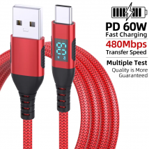 Wysokiej jakości kabel USB do Type C 1 szt. 60W szybkie ładowanie przewód z wyświetlaczem LED do Xiaomi Samsung Laptop USB C kabel 1M 2M 3M