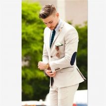 Herrenanzüge (Jacke + Hose) Neueste Designs Beige Bräutigam Smoking Ellenbogenflicken 2-teilig Hochzeit Abschlussball Abendessen Italienischer Herrenanzug Blazer