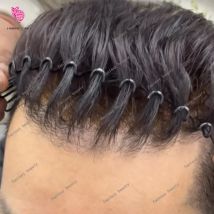 Leichtes, 80 % Dichte, ultradünn, 0,02 mm Haut, nicht nachweisbares Herren-Toupet, Dunkelbraun 210 #   Graues Echthaarsystem, natürliche Haaransatzprothesen