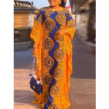 2024 vonda böhmischen Sommer Frauen langes Kleid Ärmel lässig lose Blumen gedruckt Sommerkleid Vintage Urlaub Vestidos Maxi Robe
