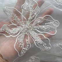2Pcs Delicate White Flower Bead Embroidery Patches Fabric For Evening Dress Accessories Sewing Handmade Applique Repair Crafts