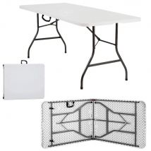 Garten tisch faltbar 180x76 cm Tragegriff Kunststoff 8 Personen Buffett isch Camping klappbar weiß