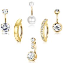 Bobisty Nabelpiercings Ring Set Chirurgenstahl Bauchnabelringe für Frauen Bauchringe CZ Clicker Nabelpiercings Kit Jewel