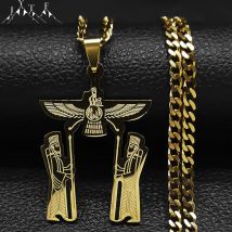 Stainless Steel Ahura Mazda Religion Chain Necklace Zoroastrianism Iranian Cuture Persian Empire Necklace Jewelry N2244S05