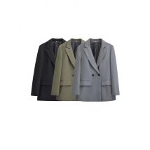 Cappotto blazer doppiopetto da donna per ufficio, manica lunga, tasche con patta, capispalla femminile, top chic, moda