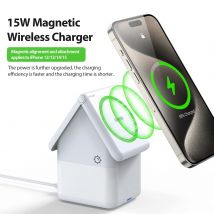 DUZZONA supporto per caricabatterie Wireless magnetico a forma di casa 4 in 1 15W, luce notturna ambientale e potente ma Versatile e ricarica mentre