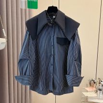 2025 herbst Winter frauen Shirts Patchwork Gestreiften Dame Bluse Sailor Kragen Casual Weibliche Tops Langarm Kleidung KE 3201