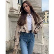 2025 gürtel Abgeschnitten Graben Frühling Jacke Frauen Vintage Streetwear Zweireiher Langarm Top Weiblichen Mantel Outfits