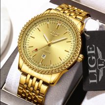 Lige gold quarzuhr für männer top marke luxus männer uhr mode militär wasserdicht chronograph armbanduhren relogio masculino